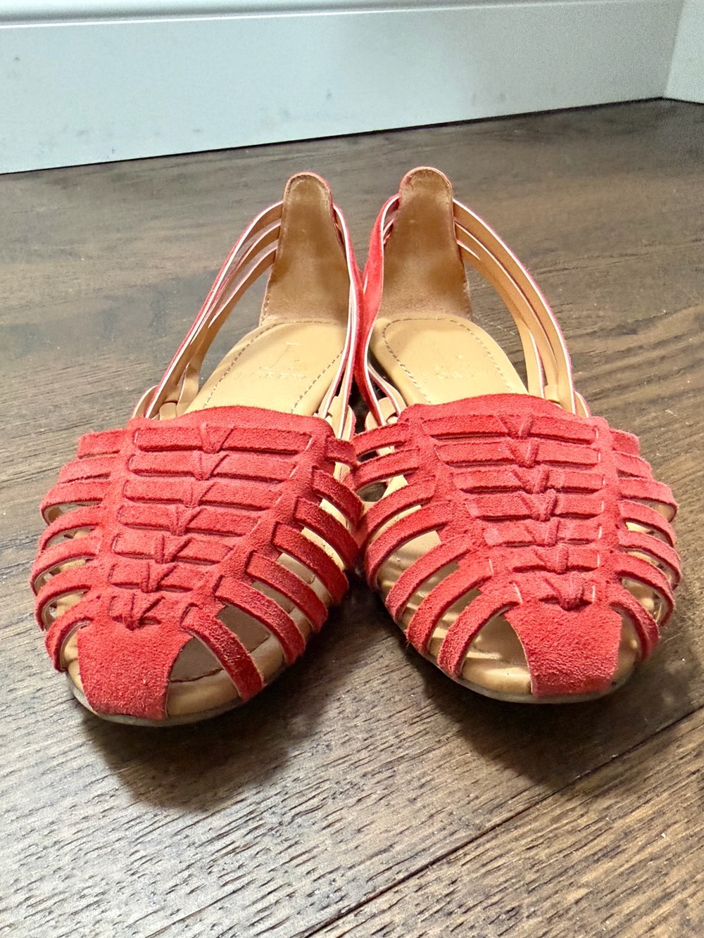 J.Crew Red Suede Woven Huarache Sandals